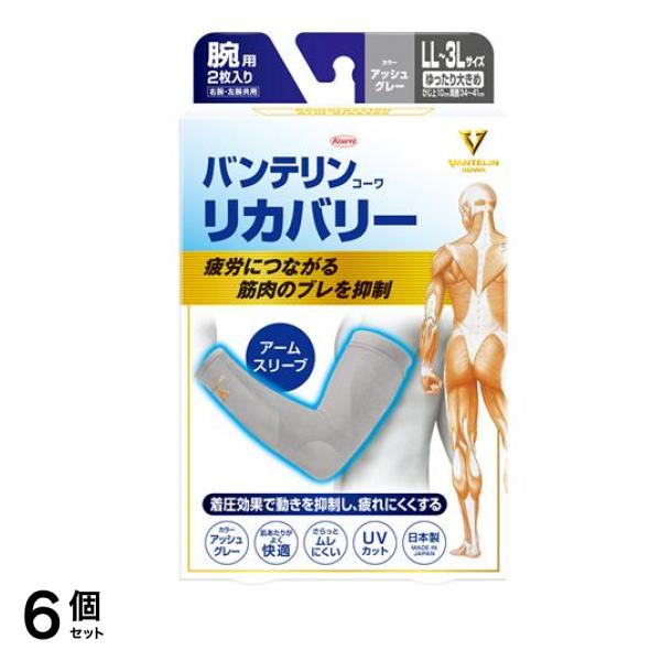 バンテリンコーワリカバリー アームスリーブ ゆったり大きめ(LL～3L) 2枚入 (アッシュグレー) 6個セット