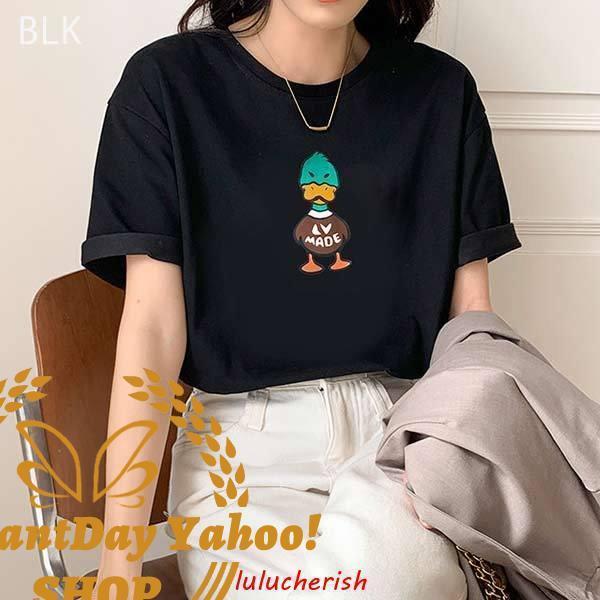 Tシャツ レディース 韓国 ファッション キャラT トップス 半袖 チュニック カジュアル シンプル かわいい ブラック 5,500円