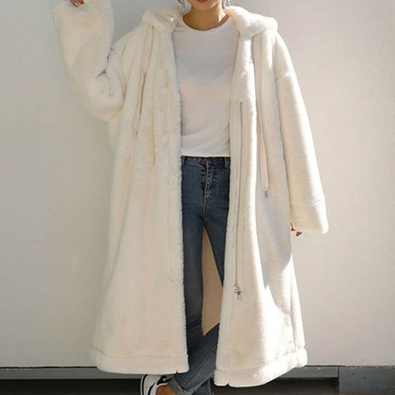 アウター フード付きロングボアコート レディース 秋 冬 長袖 コート ロングコート ボアコート フード付きコート フーディコート パーカーコート ビッグシルエット ドロップショルダー 個性的 白 黒 7,465円