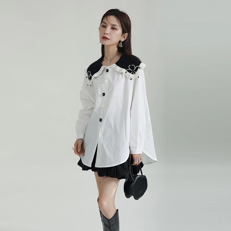 【J.Fashion】 可愛ブ今週の割引は 25% オフですラウス 付け襟 小柄 フリル レディースブラウス レディース シャツ 花柄 リボン 長袖 オフィス 韓国 体型カバー 日焼け止め メガ割