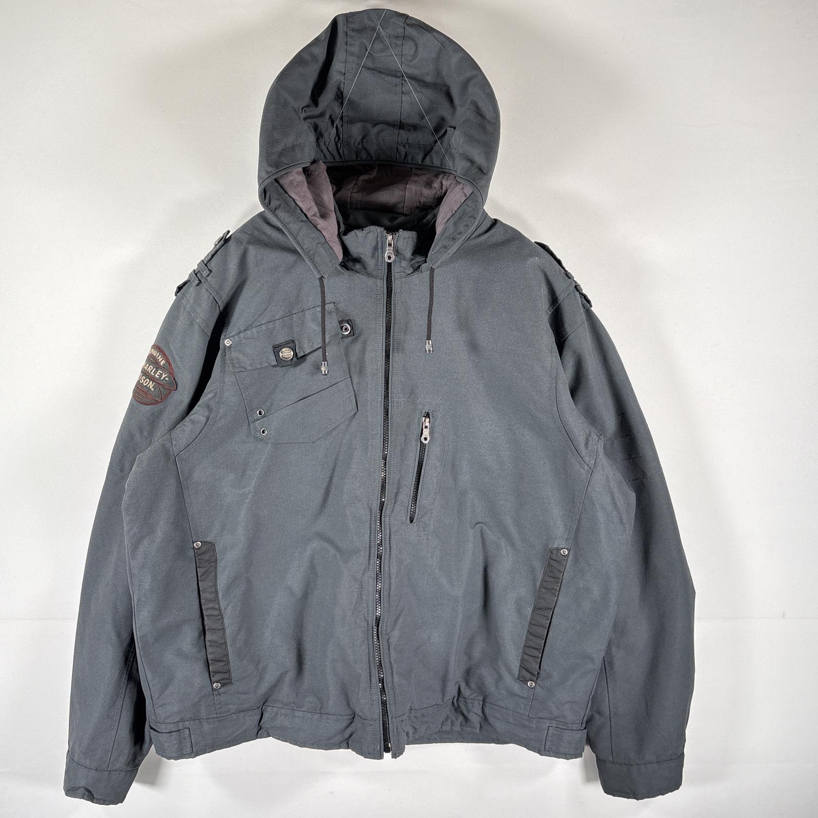 古着 レーシングジャケット ナイロンパーカー フルジップ 大きいサイズ XXL グレー メンズ