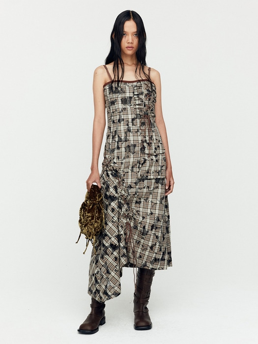 ADSB ANDERSSON BELL for WOMEN MAISIE BURNT-OUT CHECK DRESS atb1191w(BEIGE) 韓国の人気ファッションブランド