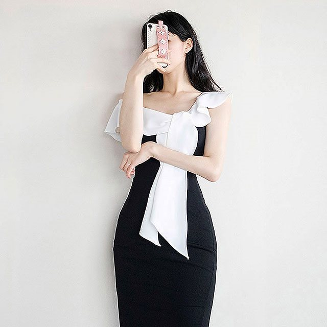 スカーフスタイルのワンショルダーナシワンピースブティックスカーフワンピース