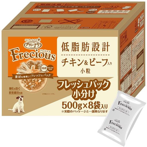 フレシャス(FRECIOUS)ドッグフード ドライ [成犬用 低脂肪設計] チキン&ビーフ 4KG (500G×8袋)【国産】【小分けパック】