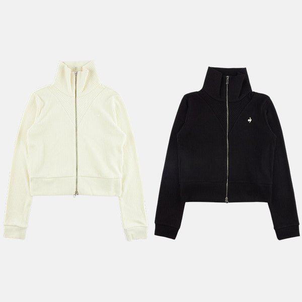 女性スリムフィットコンピーニットハイネッククロップジップアップ QP322OFT91