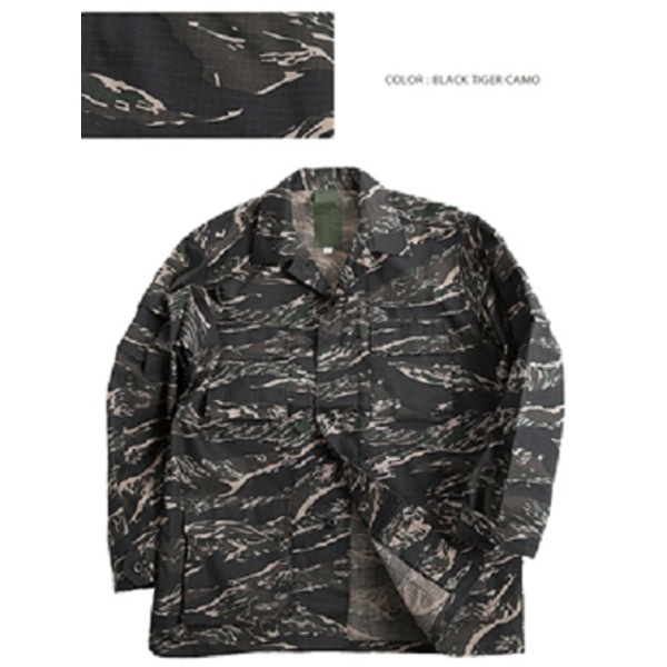 アメリカ軍 BDUジャケット 迷彩ジャケット Lサイズ リップストップ ブラック タイガー レプリカ 米軍 ミリタリーウェア