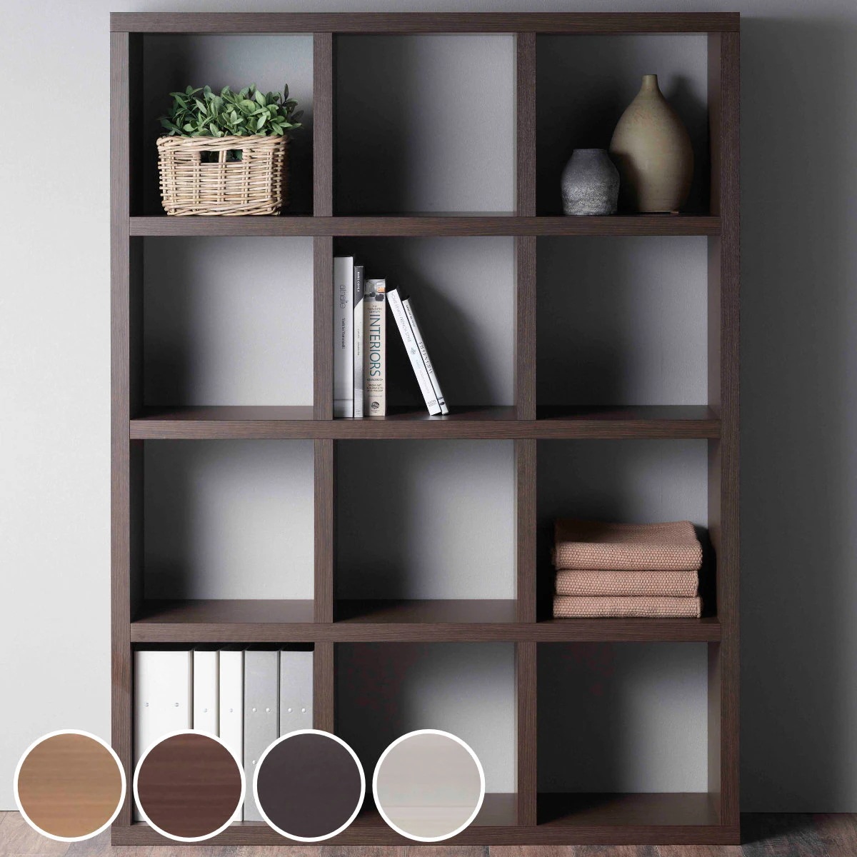 本棚 ブックシェルフ 12マス 全面化粧仕上げ 日本製 約幅115cm ラック 棚 全面化粧 収納 間仕切り シェルフ ディスプレイラック 飾り棚 家具 A4 シンプル