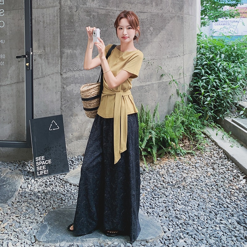 セットアップ 2点セット レディース 春服 夏 半袖+ワイドパンツ おしゃれ 韓国ファッション きれいめ
