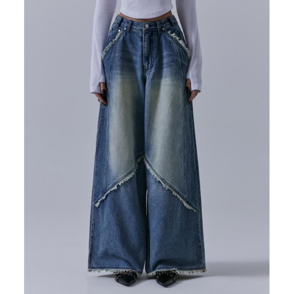 TREEMINGBIRD Incision Tassel Denim Pants Blue TM2479DN