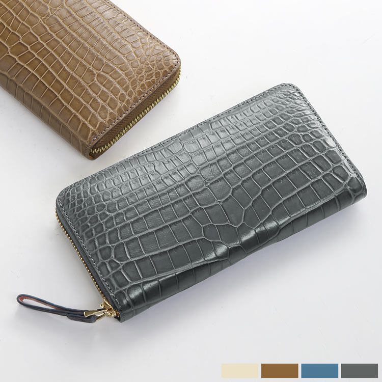 クロコダイル 長財布 メンズ 財布 ラウンドファスナー マット加工 一枚革 センター取り バイカラー デザイン メンズ財布 本革 鰐皮 鰐 革 プレゼント ギフト 男性 紳士 高級 (06001724