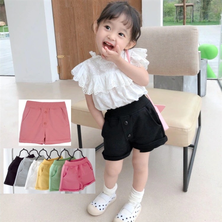 【新作】パンツ ショートパンツ 子供服 女子 半ズボン スウェット生地 トレーナー ゆったり キッズ服 イエロー グリーン ピンク ブラック ホワイト グレー 5分丈 夏 通園 通学 90cm 100