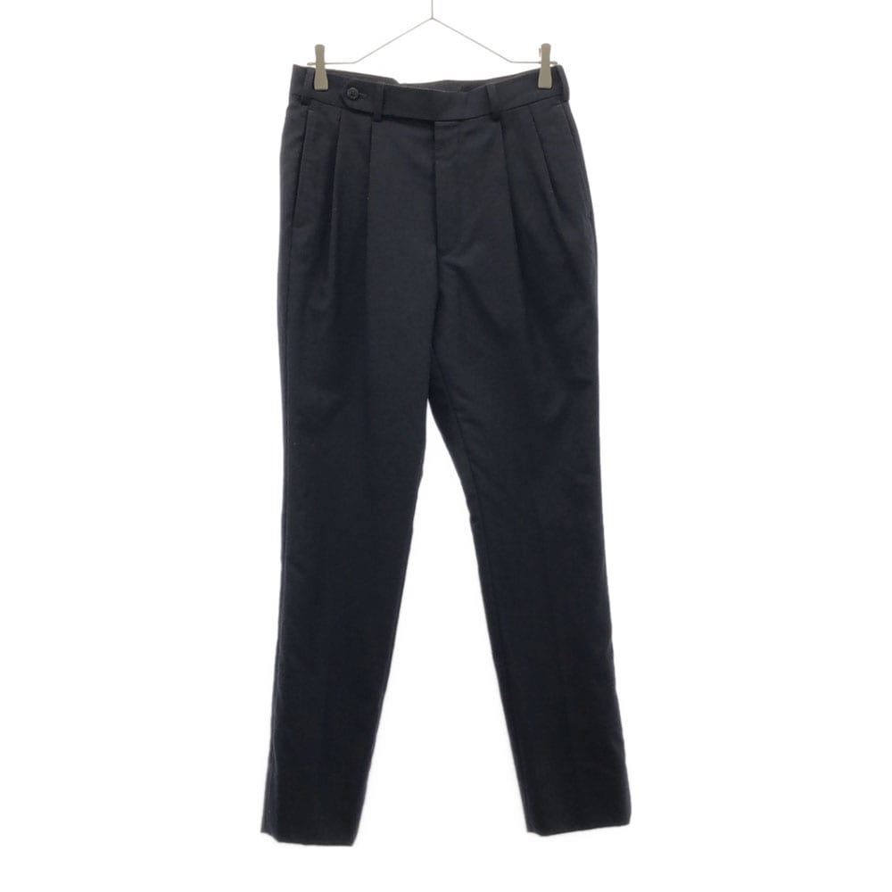 ウール 日本製 スラックスパンツ 36 ネイビー 2タック メンズ