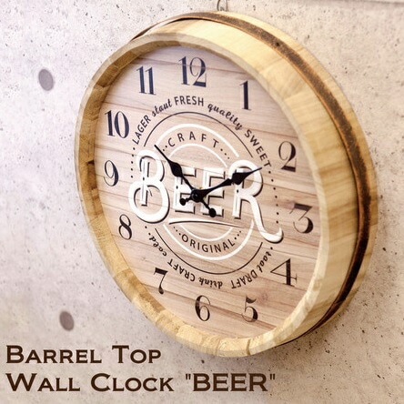 ビール樽モチーフ 壁掛時計 バレルトップウォールクロック 掛け時計 リビング インテリア