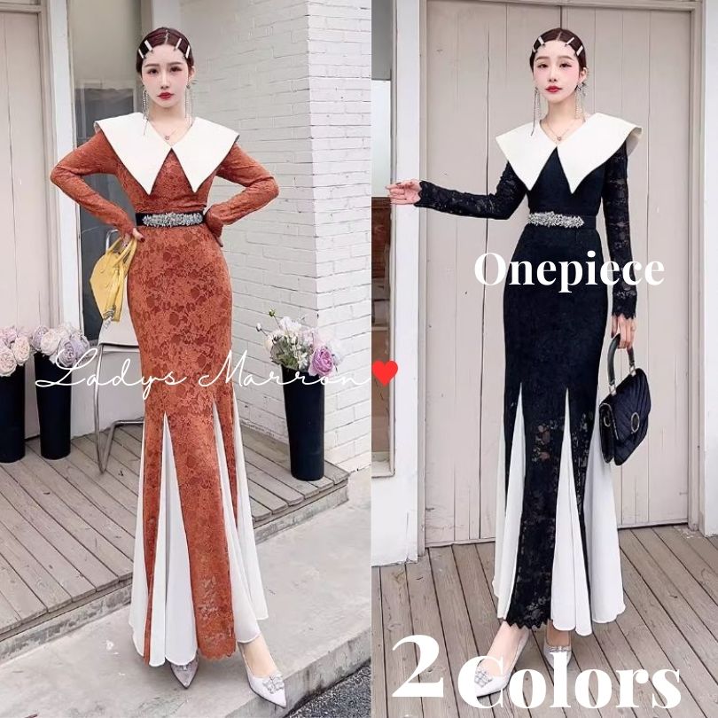 【即納】結婚式 タイトドレス マーメイドドレス お呼ばれドレス 結婚式 ドレス 黒 パーティードレス 韓国 オケージョンドレス 成人式ドレス 同窓会ドレス パーティードレス かっこいい ビッグカラー