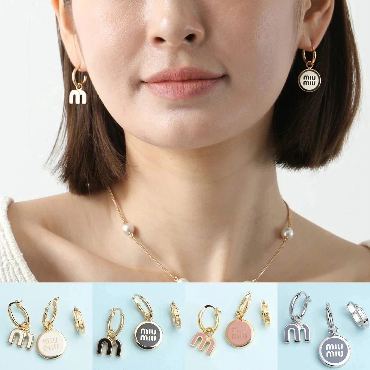 MIUMIU ミュウミュウ フープピアス 5IO102 2F6T レディース 3点セット ロゴ アクセサリー エナメルメタル カラー4色