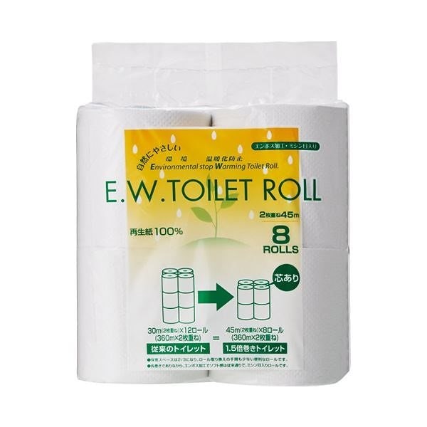 （まとめ） 太洋紙業 EWトイレットロール45m巻 8ロール[x10セット]