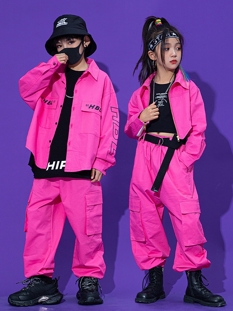 キッズ ダンス衣装 ヒップホップ 花柄シャツ セットアップ HIPHOP ダンスシャツ へそ出し タ14