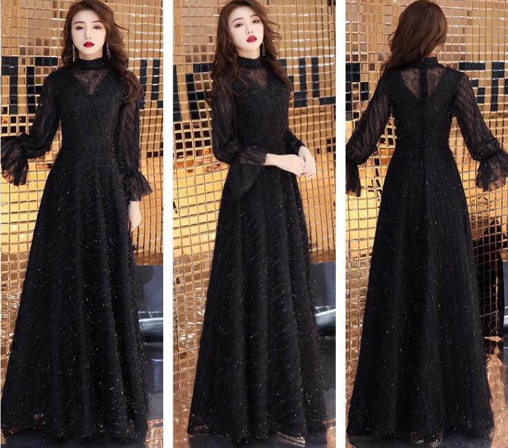 お手頃価格最高の贅沢 カラードレス ロングドレス ブラック 黒 長袖 ハイネック パーティードレス イブニングドレス フォーマルドレス 結婚式 二次会 披露宴 演奏会 発表会 ファスナー カクテルドレ 7,290円