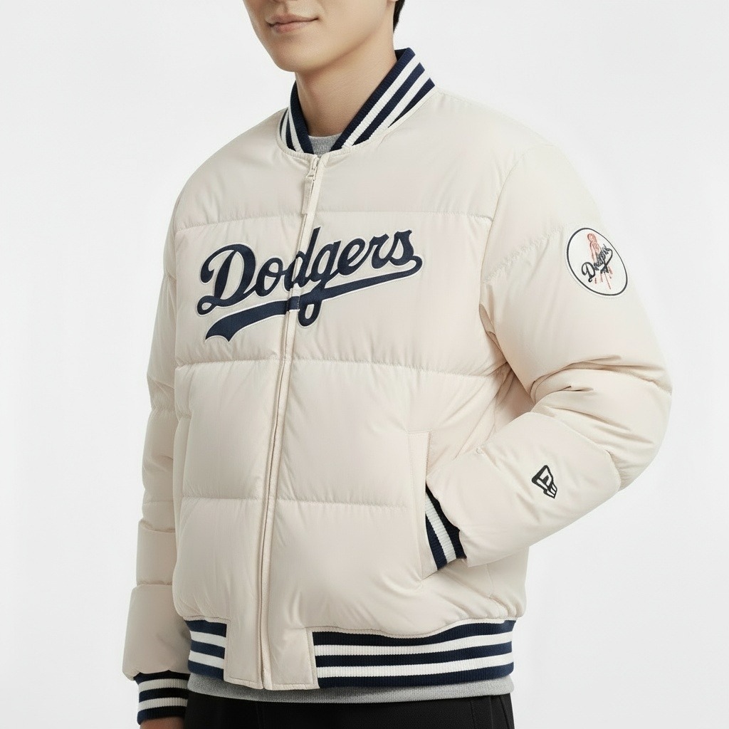 뉴에라 겨울 MLB LA 다저스 봄버 다운 재킷 패딩 아이보리