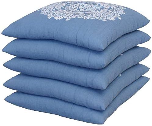 秩父ちぢみ座布団 ブルー5枚組 「中わた たっぷり１ｋｇ」 55x59cm(銘仙判) 国産品