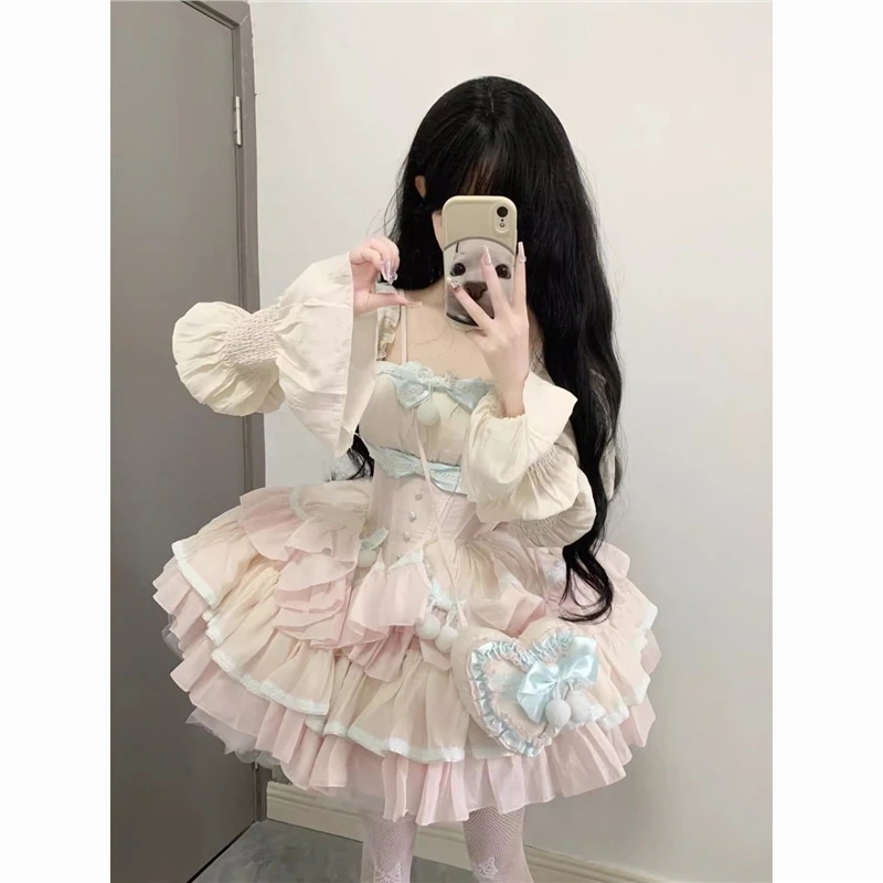 【ni-i-ight】甘い妹Lolitaロリータ王女スカートフランス初恋ミルク甘い蓬蓬ケーキスカート腰アンドロメダワンピース秋