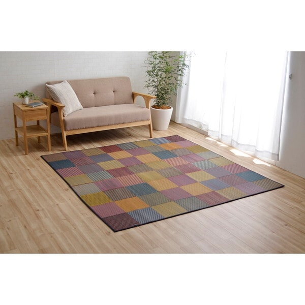 1050140042303 ラグ 純国産 国産 日本製 い草 抗菌防臭 自然素材 モダン DXカラフルブロック ブルー 約140×200cm メーカー直送