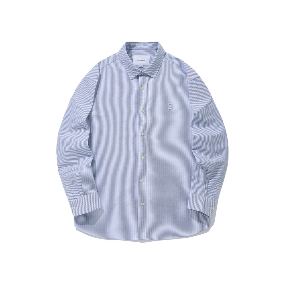 COVERNAT オックスフォードストライプシャツブルー