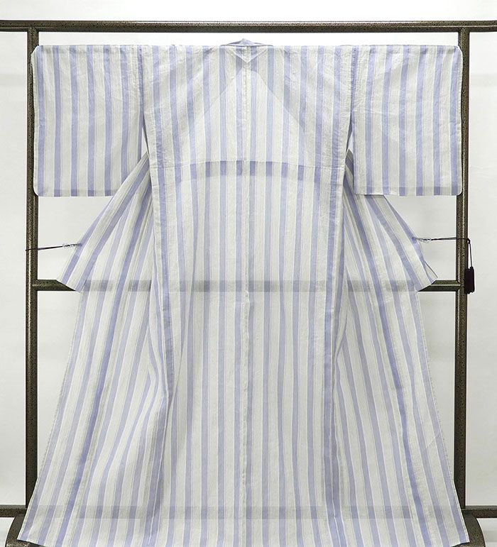 夏物 縮 新品仕立済 麻 夏物 小千谷ちぢみ 縦縞模様 身丈166.5cm 裄丈70cm 小千谷縮 新品 仕立て上がり 着物 wd2116