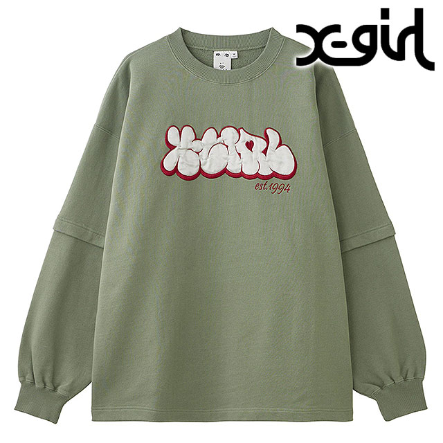 プランプロゴ レイヤード スウェットトップ [105244012011] PLUMP LOGO LAYERED SWEAT TOP レディース トップス トレーナー スウェットシャツ OLIVE