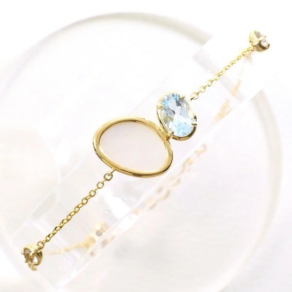 K10 10金 YG ブレスレット シェル ブルートパーズ ホワイトトパーズ 中古