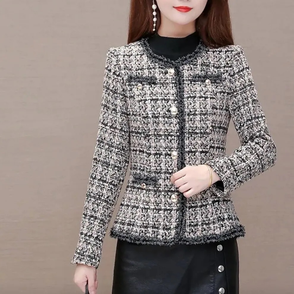 アウター デート かわいい 大人可愛い きれいめ シンプル カジュアル 大人 上品 おしゃれ お洒落 ジャケット ツイード 3XL 2XL ホワイト ブラック 主役級 韓国 モテ コーデ 秋 冬 春