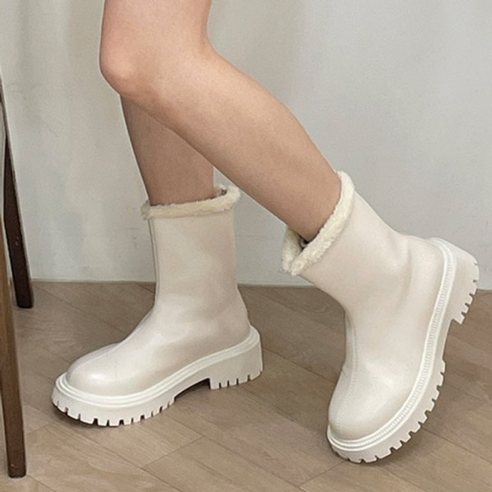 (Ninas Paris) 裏地付きファーチャンキーヒールファッションミドルブーツ