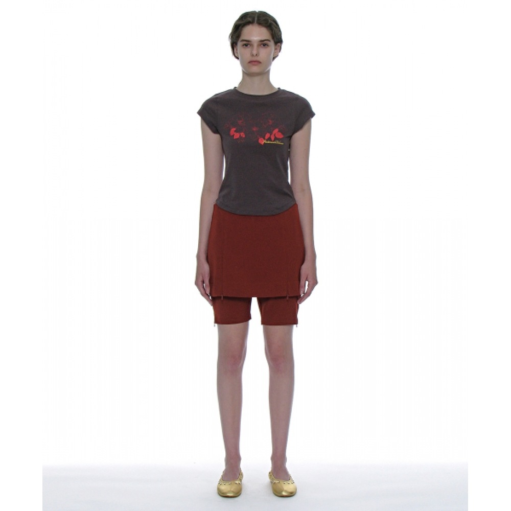 PARTIMENTO 女性用スリットファスナーポインテッドミディスカートパンツ_ブリックレッド