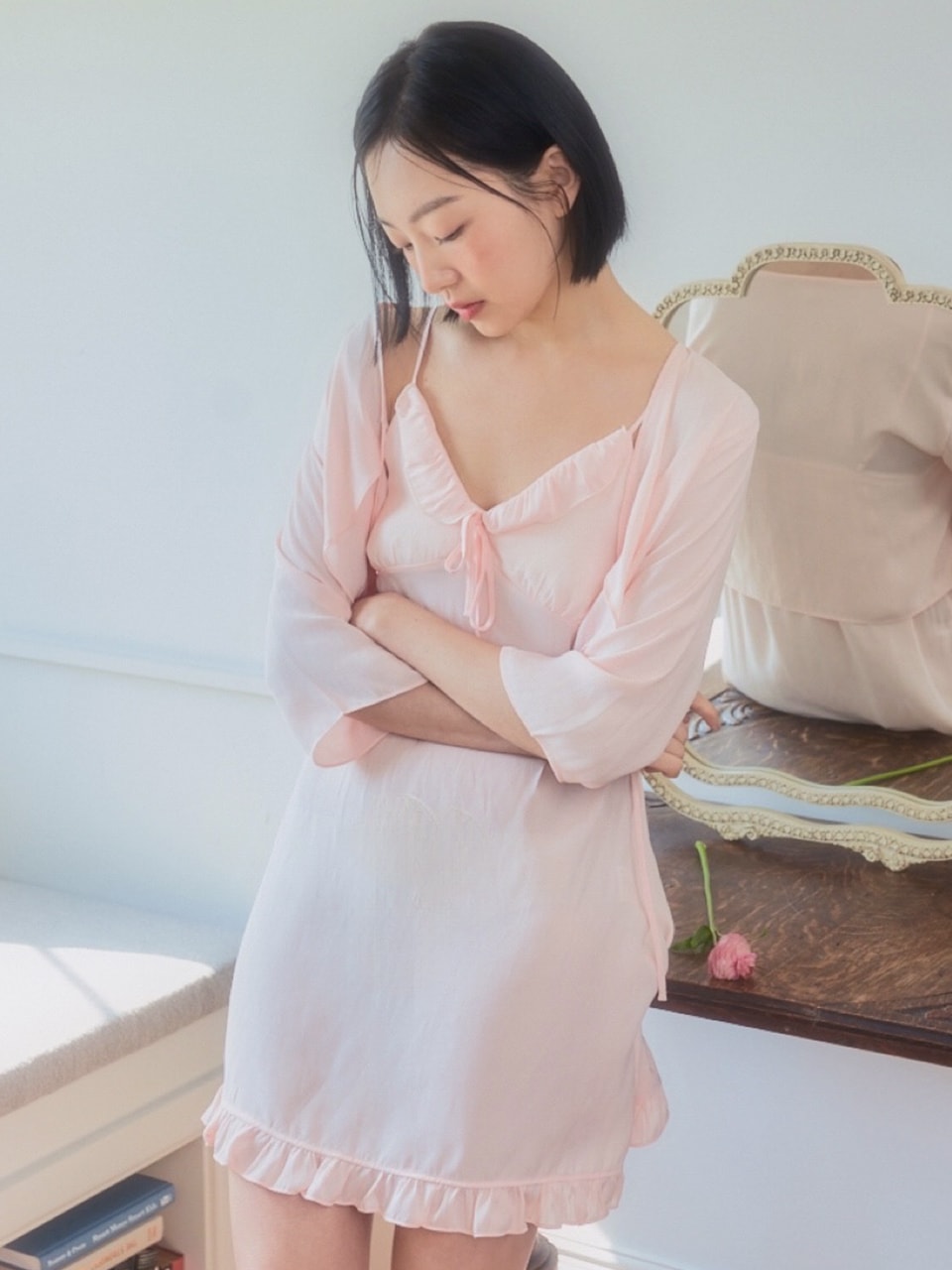 [SET] Dahlia slip cardigan peach