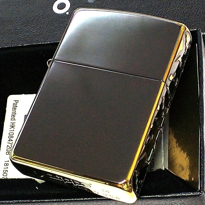 ZIPPO ライター 3面彫刻 コウモリ ジッポ ガンメタ&ゴールドブラス かっこいい メンズ おしゃれ 蝙蝠 プレゼント ギフト