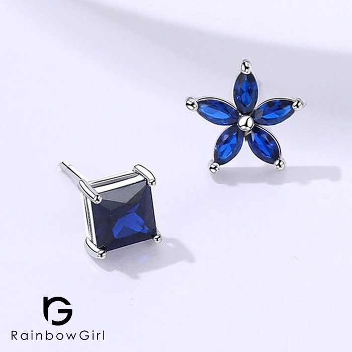 ピアス レディース 左右非対称 30代 お花 フラワー スクエア 四角 シルバー925/プラチナ仕上