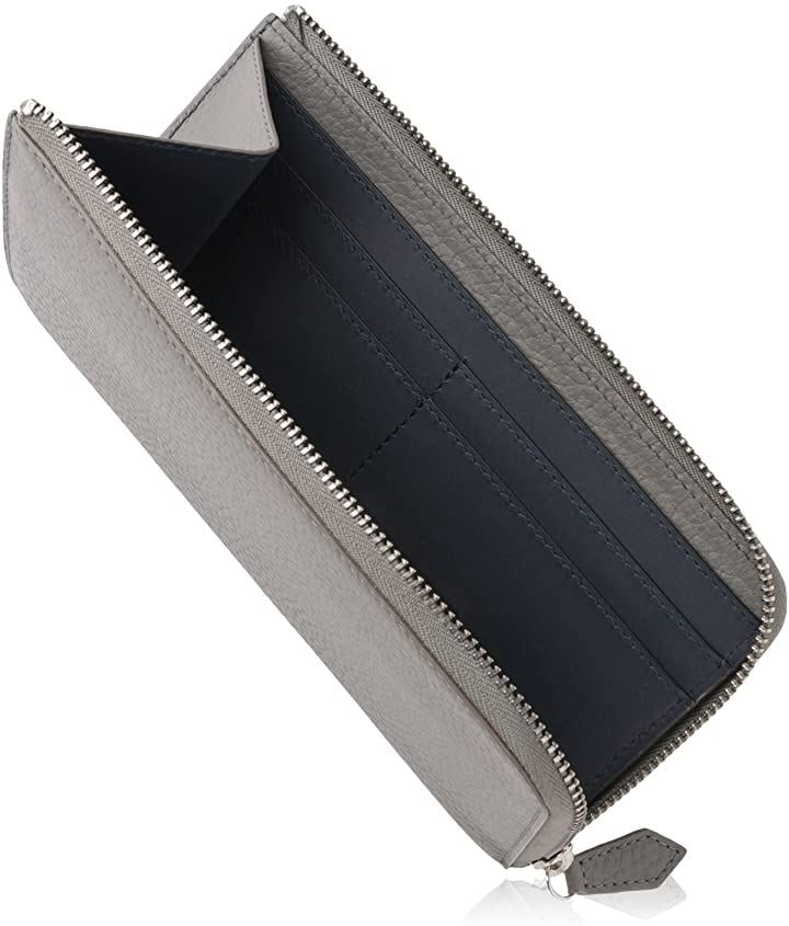 財布 長財布 メンズ 仕分け財布 本革 オールレザー L字 牛革 グレー x ネイビー(グレー x ネイビー, Small)