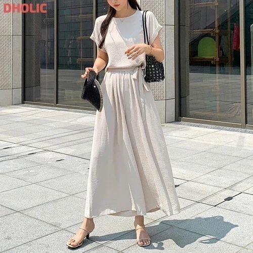 リボンウエストゴムスカートパンツノースリブラウス