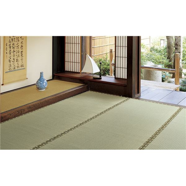 い草 上敷き/ラグマット 江戸間 8帖 日本製 引目織 琥珀 こはく リビング ダイニング 客間 仏間
