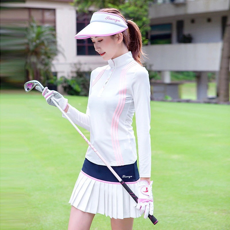 2026夏 ゴルフウェア レディース 長袖 UVカット 速乾 Tシャツ スカート 日焼け防止 立襟 伸縮性 フィット感 白 ピンク ネイビー