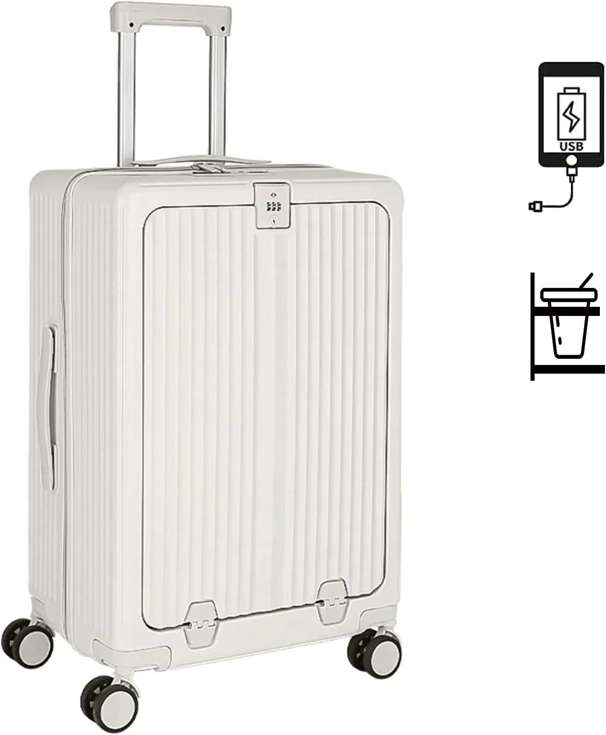 キャリーケース スーツケース フロントオープン ドリンクホルダー 機内持ち込み 360度回転 静音 大容量 軽量 可愛い 旅行/出張/修学/海外旅行 カップホルダー付き USBポート キャリーバック