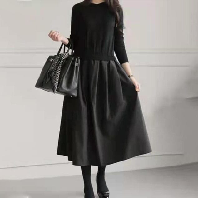 【人気沸騰】 プルオーバー 無地 切り替え ラウンドネック カジュアルワンピース 秋 冬 レディース