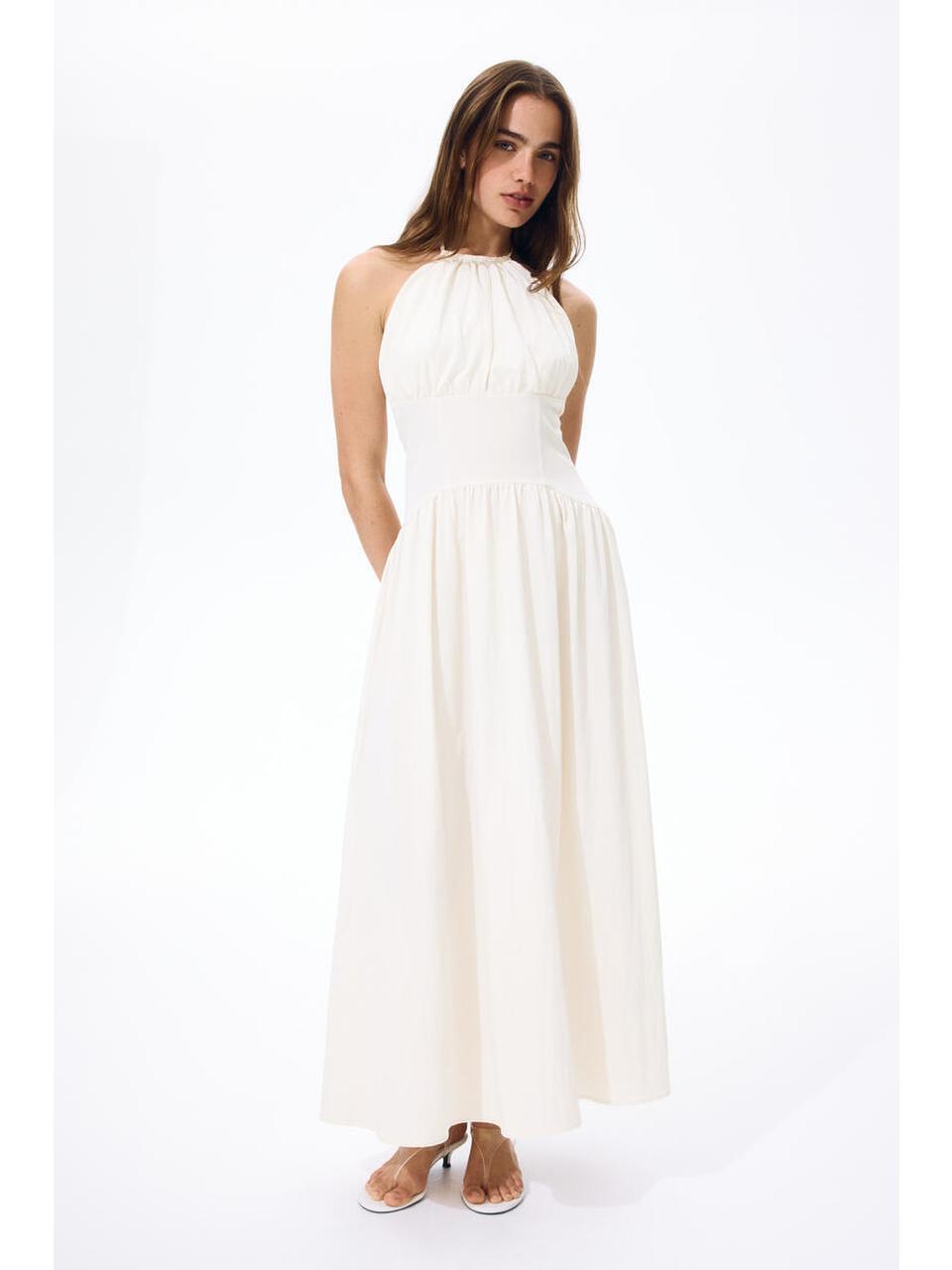 H&M シャーリングホルターネックドレスクリーム 1337192001