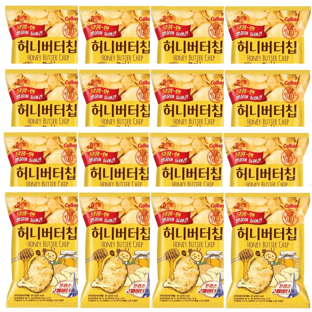 韓国-KMEAL-ハニーバターチップ60gx16入り(1箱)12時間発酵生ジャガイモ100%アカシア蜂蜜で甘さいっぱい