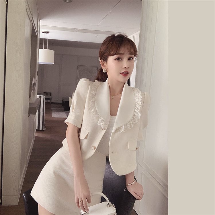 セットアップ夏日大人気新作かわいい 女性 2点セット おしゃれ スーツコート Aライン ショートスカート Chic気質 セットアップ Sweet系 上下セット