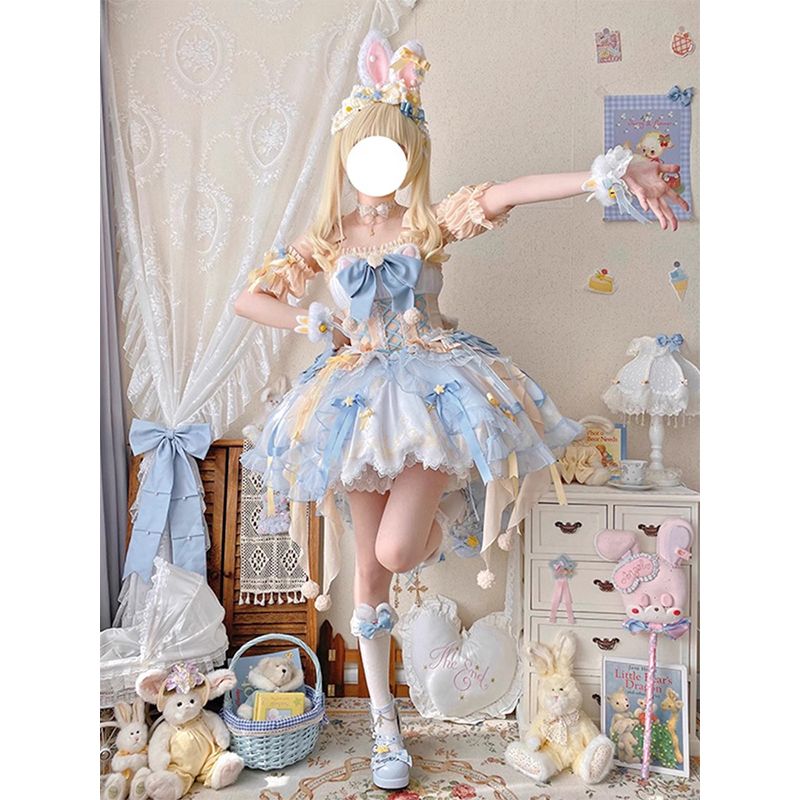 甘いソフト妹風魔法少女lolita黄青ワンピースjsk花嫁ドレスかわいい重工プリンセススカート