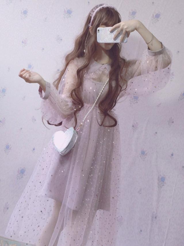 【短納期】甘いロリータOPドレススパンコールフリルチュールロリワンピースドレス