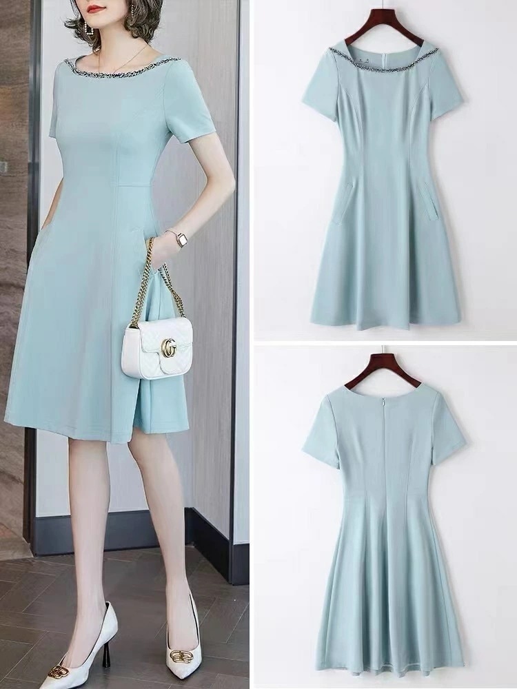 【急速出荷】ライン 半袖ワンピース 結婚式 ワンピース パーティドレス 膝丈 膝下 フォーマル レディース 二次会 演奏会 謝恩会 同窓会 可愛い きれいめ カジュアル 着痩せ 夏用 おしゃれ 春 5,192円