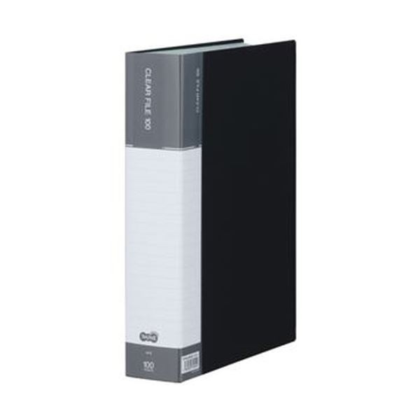 （まとめ）TANOSEE クリヤーファイル（台紙入）A4タテ 100ポケット 背幅62mm ダークグレー 1冊10セット