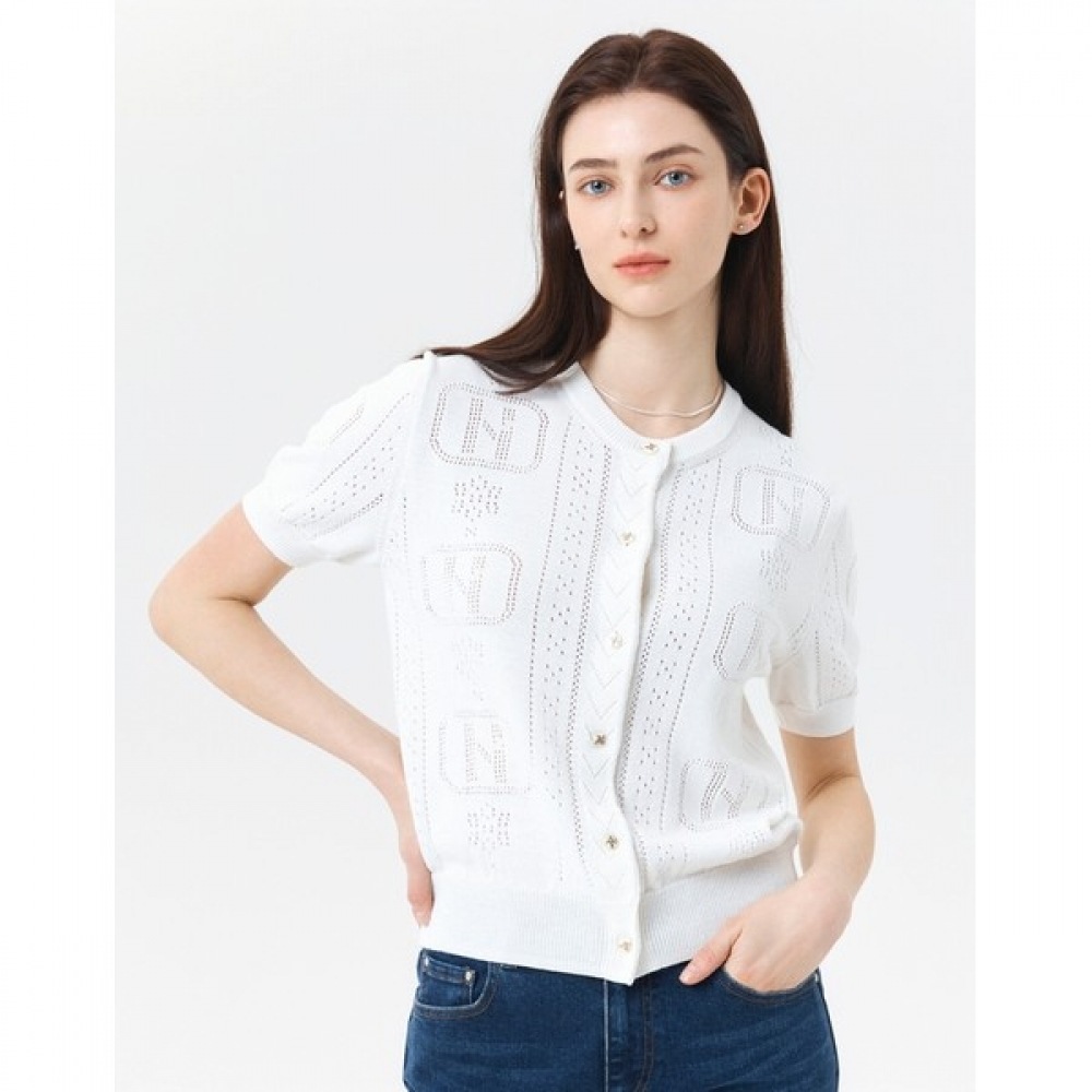 (ヘッジズレディース) 24SS ホワイトレクチャーモディファイド SCSI ショートスリーブボレロカーディガン HSSW4B301WT
